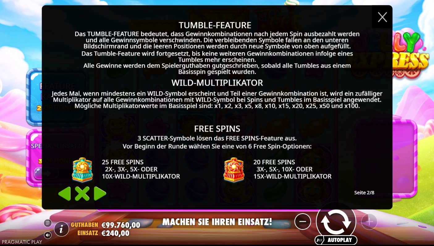 Jelly Express o'yin qoidalari — Tumble mexanikasi, Wild ko'paytiruvchilar va bepul aylanish shartlari